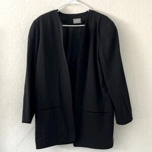 Vintage blazer size 12 black blazer shoulder pads pockets open front lined fall